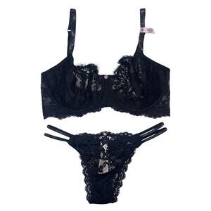 Victoria's Secret Wicked Twinkle Strap Unlined Lace Balconette and Panty Set